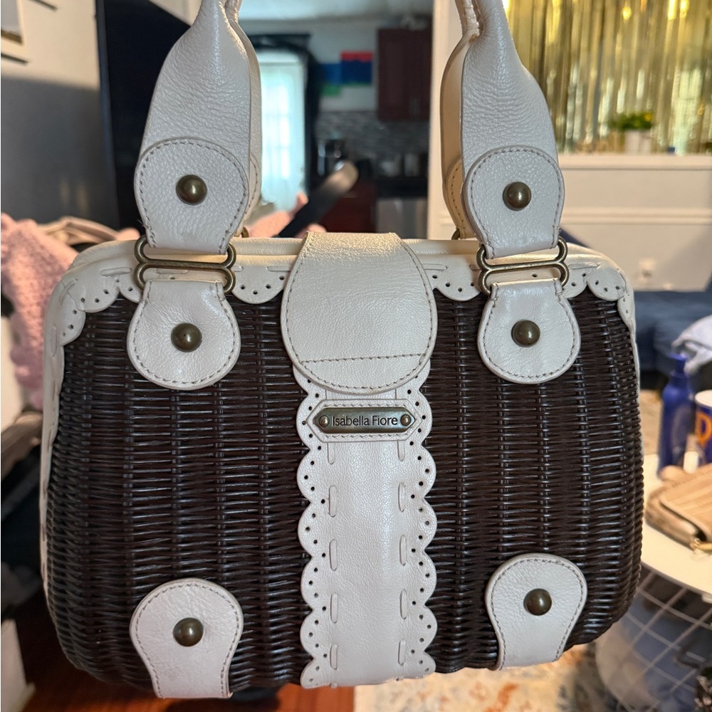 Isabella Fiore White and Brown Shoulder Bag with Woven Texture